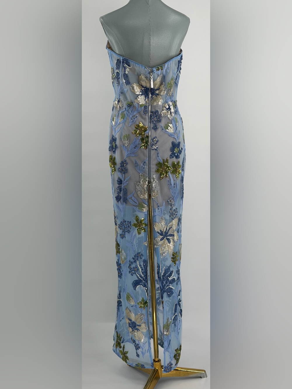 🆕 BRONX & BANCO 🧿 NWOT Dahlia Floral Gown, Baby Blue Multi Maxi - Sz L US 8 - Picture 9 of 17